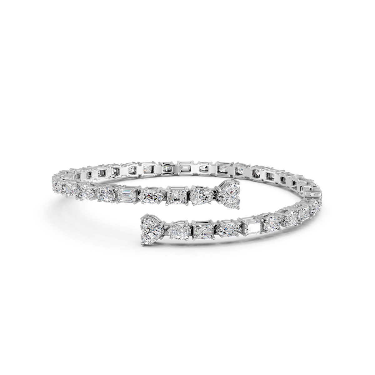 Multi Shapes Lab Diamond Flexible Bracelet in 14K White Gold – top view