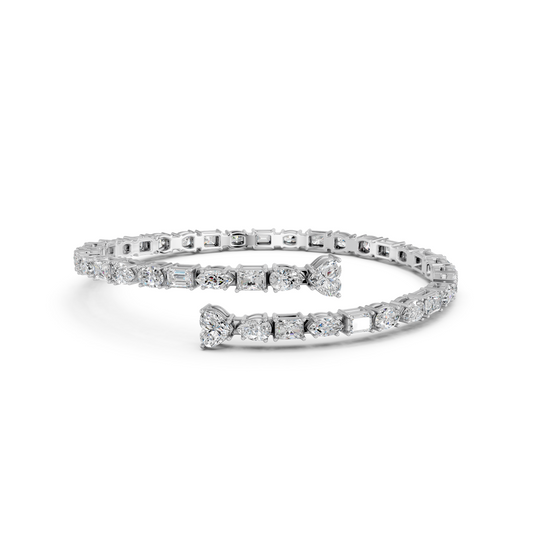 Multi Shapes Lab Diamond Flexible Bracelet in 14K White Gold – top view