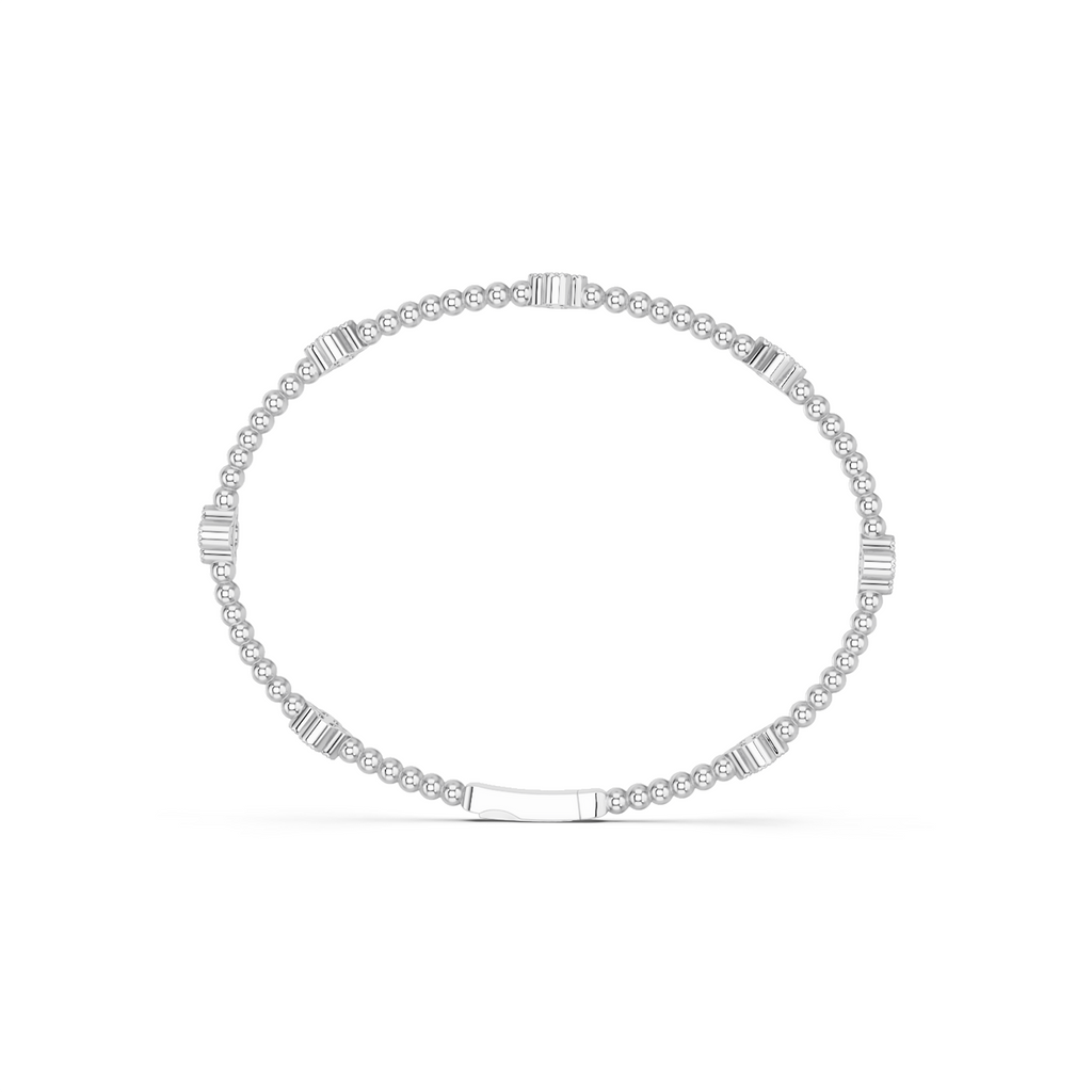 Round Lab Diamond Clover Stationed Shape Flexible Bangle in 14K White Gold – front view