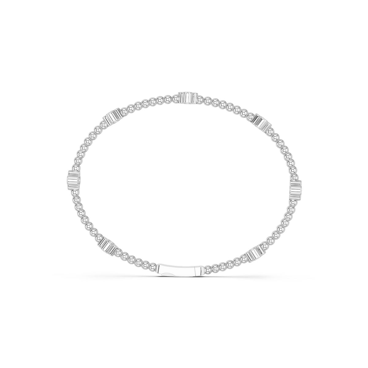 Round Lab Diamond Clover Stationed Shape Flexible Bangle in 14K White Gold – front view