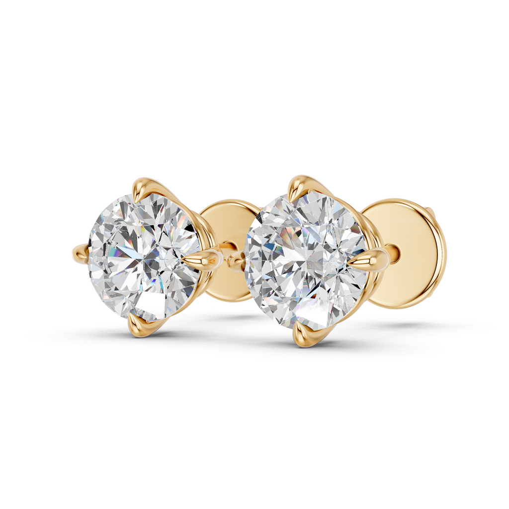 Round Lab Diamond Solitaire Stud in 14K Yellow Gold – angled view