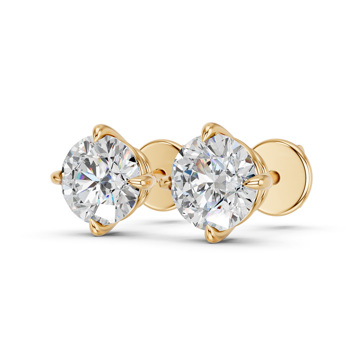 Round Lab Diamond Solitaire Stud in 14K Yellow Gold – angled view