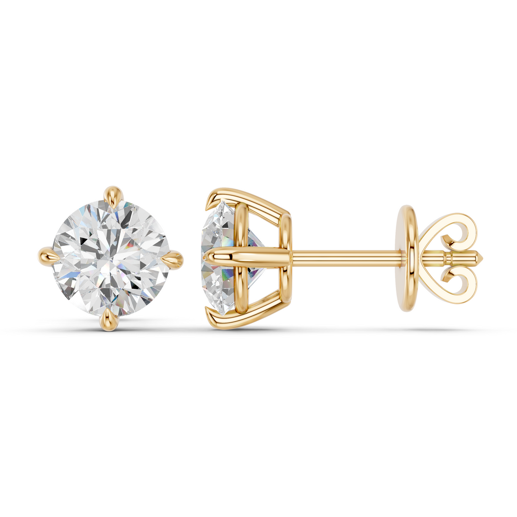 Round Lab Diamond Solitaire Stud in 14K Yellow Gold – side view