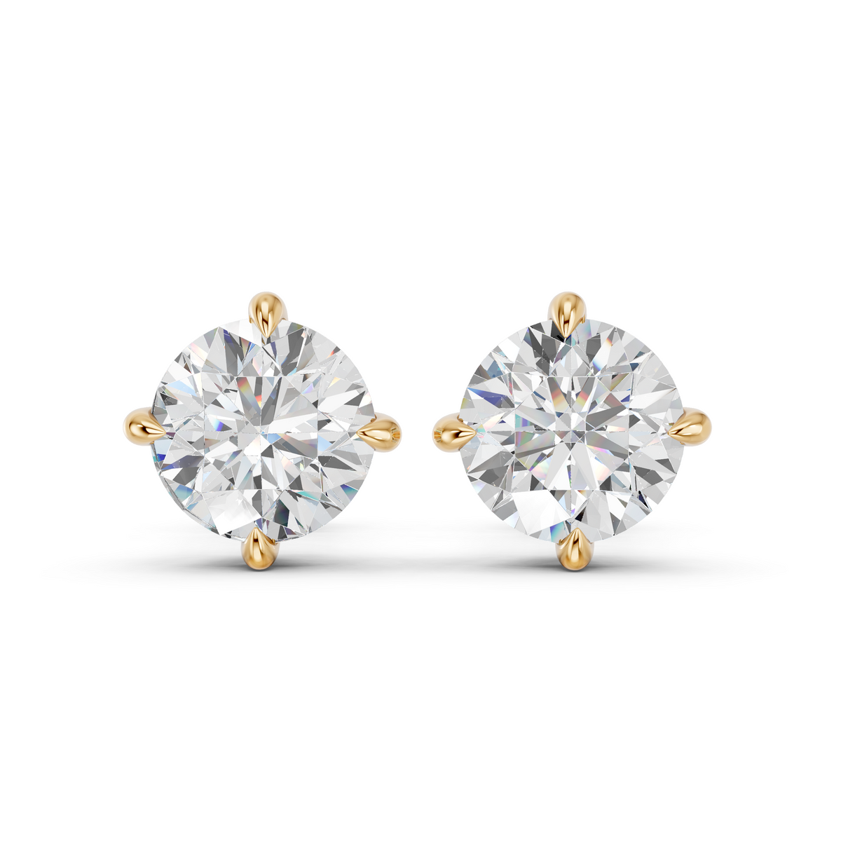 Round Lab Diamond Solitaire Stud in 14K Yellow Gold – top view