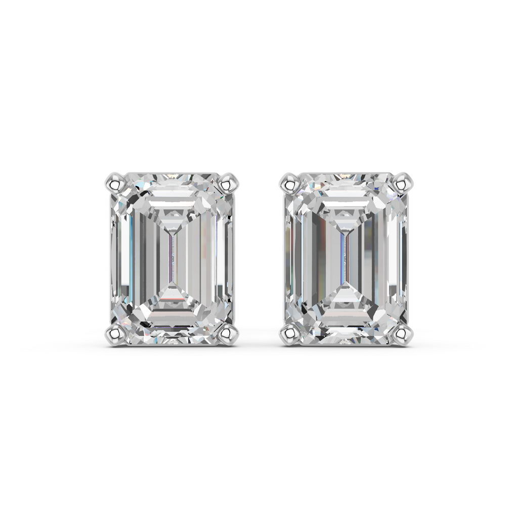 Emerald Cut Lab Diamond Solitaire Stud in 14K White Gold – top view