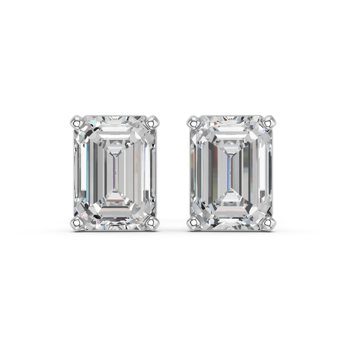 Emerald Cut Lab Diamond Solitaire Stud in 14K White Gold – top view