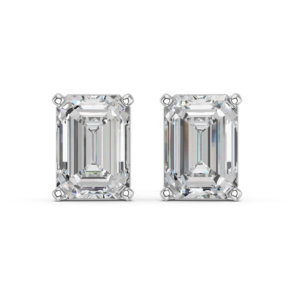 Emerald Cut Lab Diamond Solitaire Stud in 14K White Gold – top view