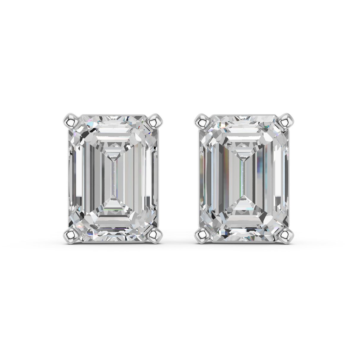 Emerald Cut Lab Diamond Solitaire Stud in 14K White Gold – top view