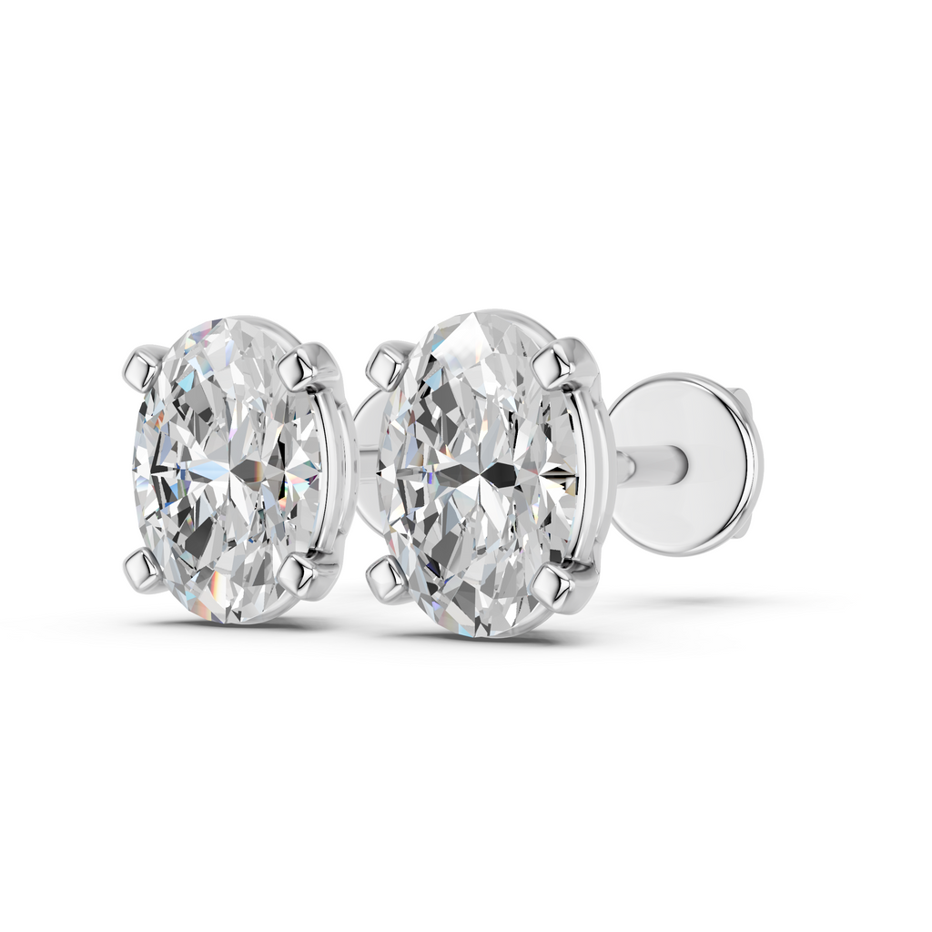 Oval Lab Diamond Solitaire Stud in 14K White Gold – angled view