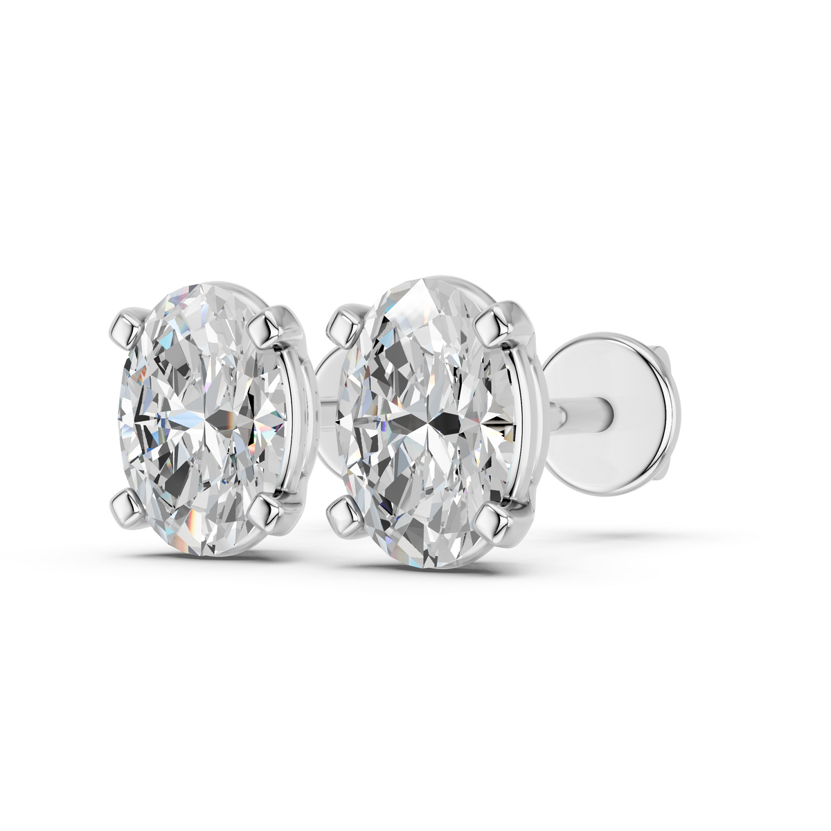 Oval Lab Diamond Solitaire Stud in 14K White Gold – angled view