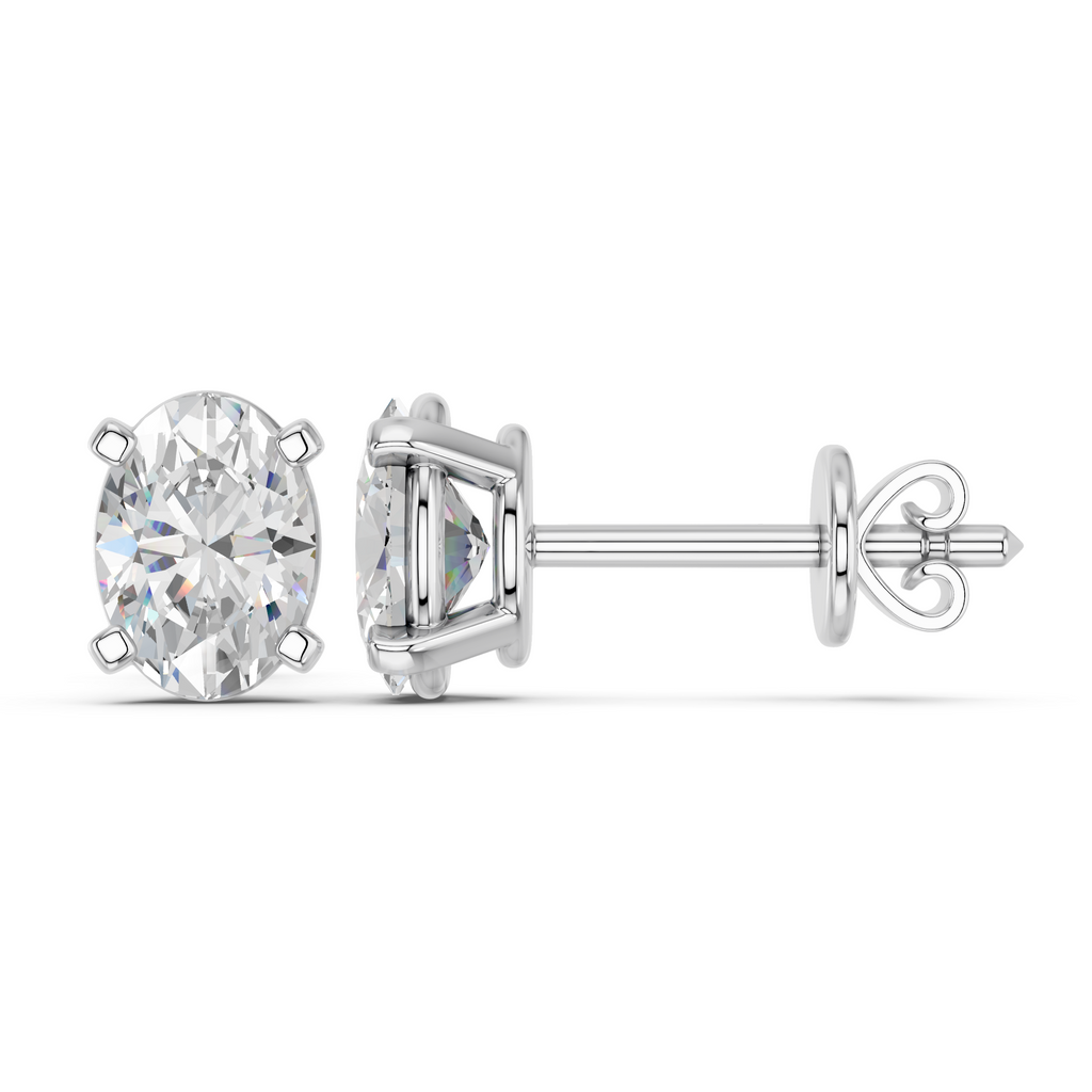 Oval Lab Diamond Solitaire Stud in 14K White Gold – side view