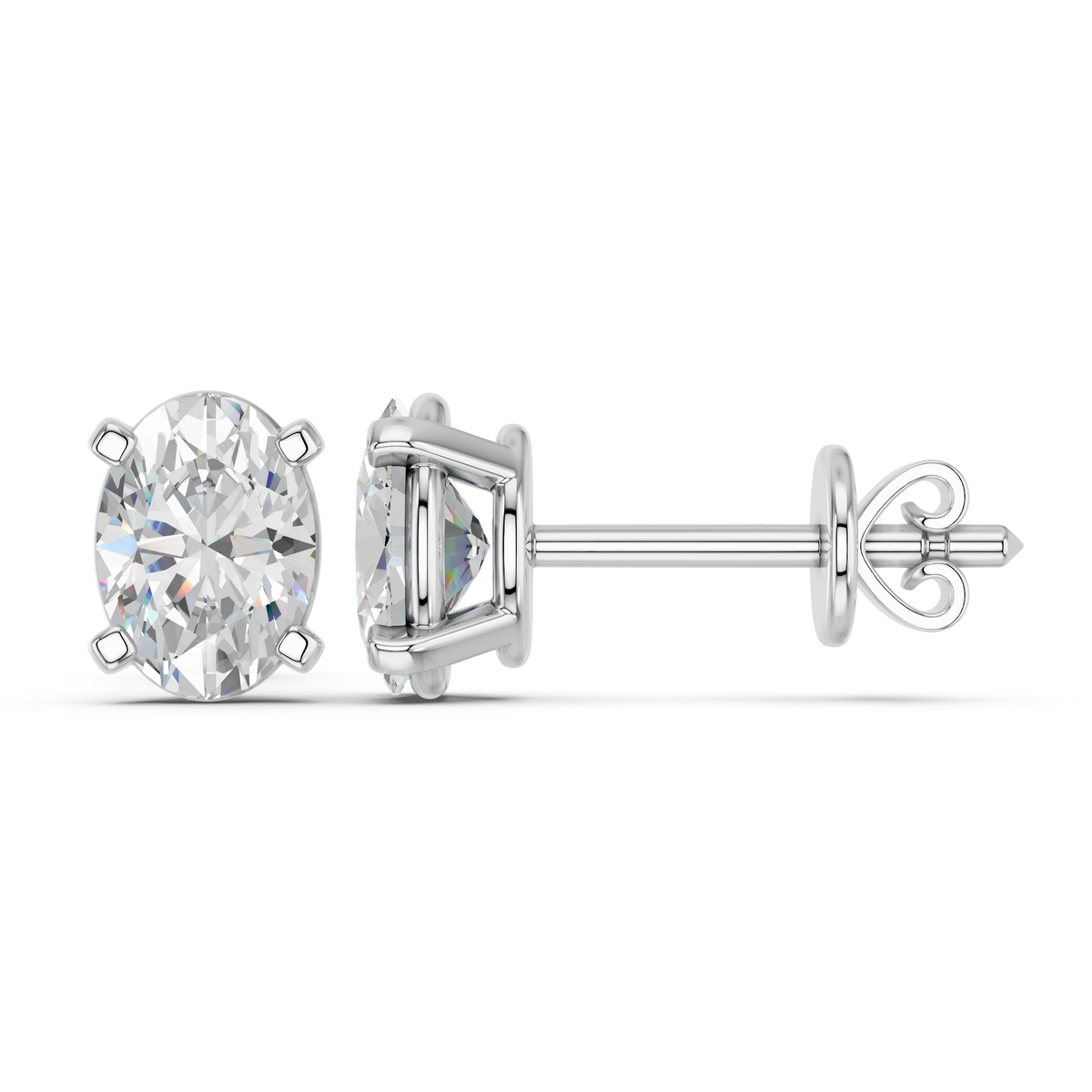Oval Lab Diamond Solitaire Stud in 14K White Gold – side view