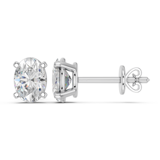 Oval Lab Diamond Solitaire Stud in 14K White Gold – side view