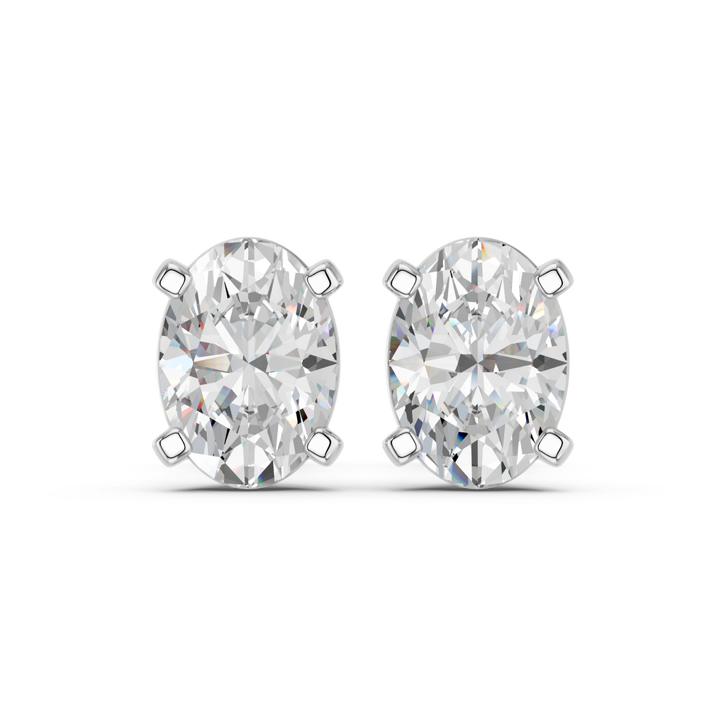 Oval Lab Diamond Solitaire Stud in 14K White Gold – top view