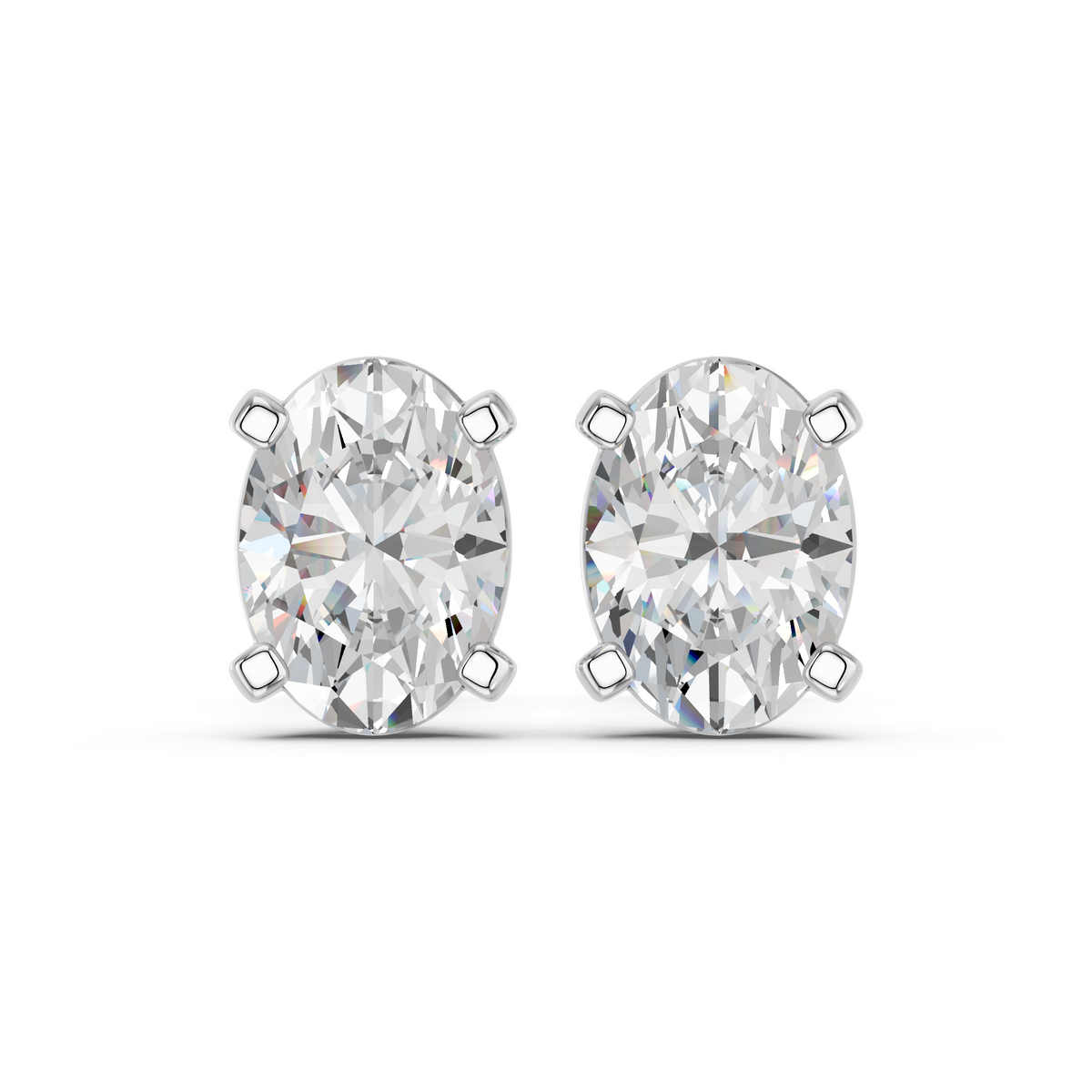 Oval Lab Diamond Solitaire Stud in 14K White Gold – top view