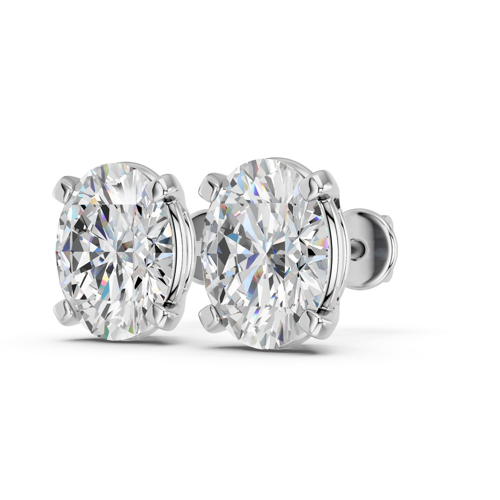 Oval Lab Diamond Solitaire Stud in 14K White Gold – angled view