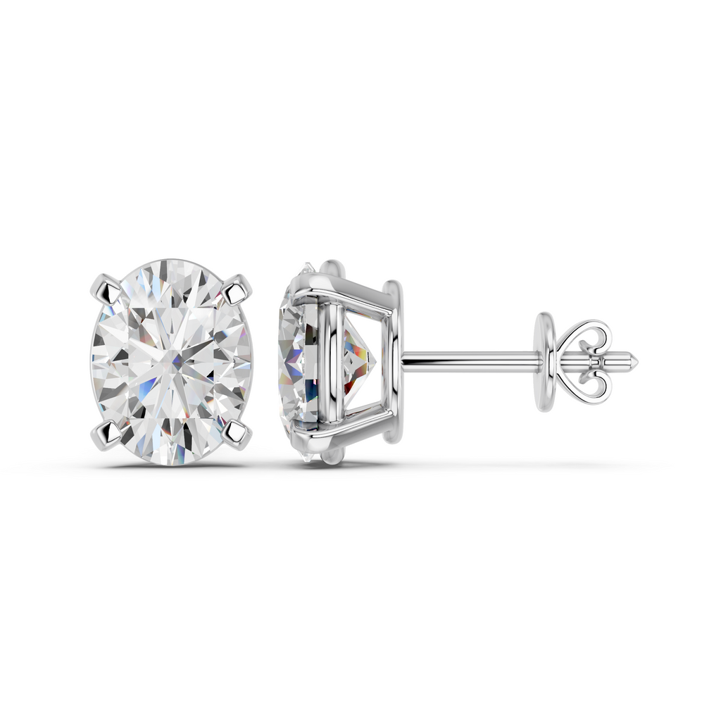 Oval Lab Diamond Solitaire Stud in 14K White Gold – side view
