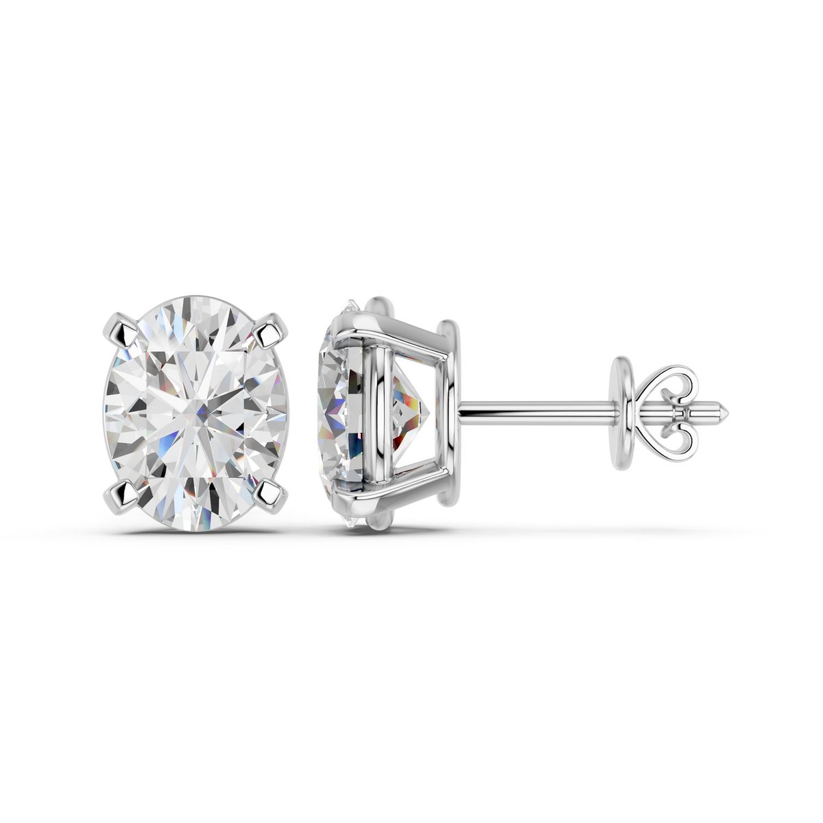 Oval Lab Diamond Solitaire Stud in 14K White Gold – side view