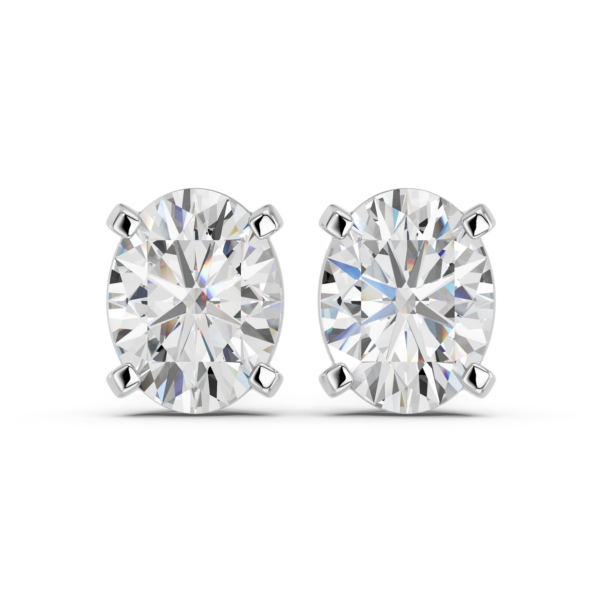 Oval Lab Diamond Solitaire Stud in 14K White Gold – top view