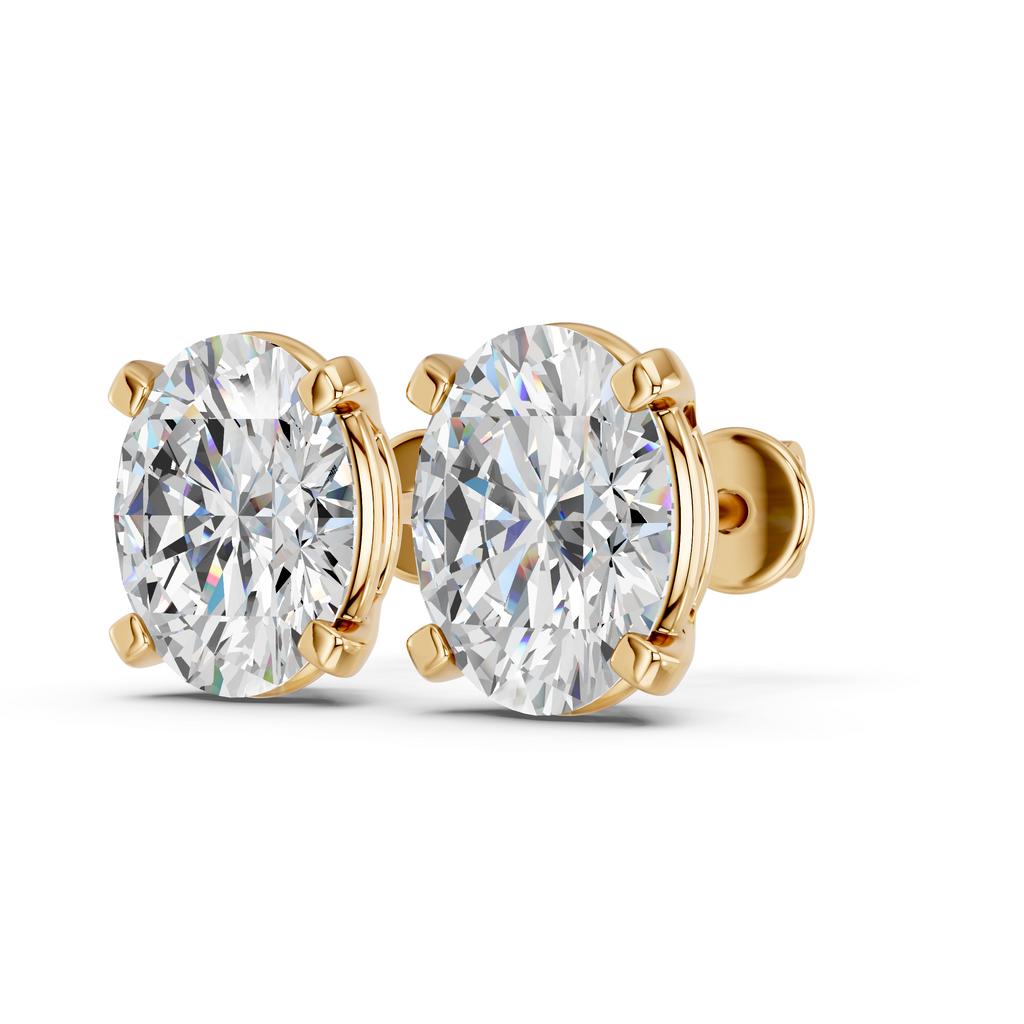 Oval Lab Diamond Solitaire Stud in 14K Yellow Gold – angled view