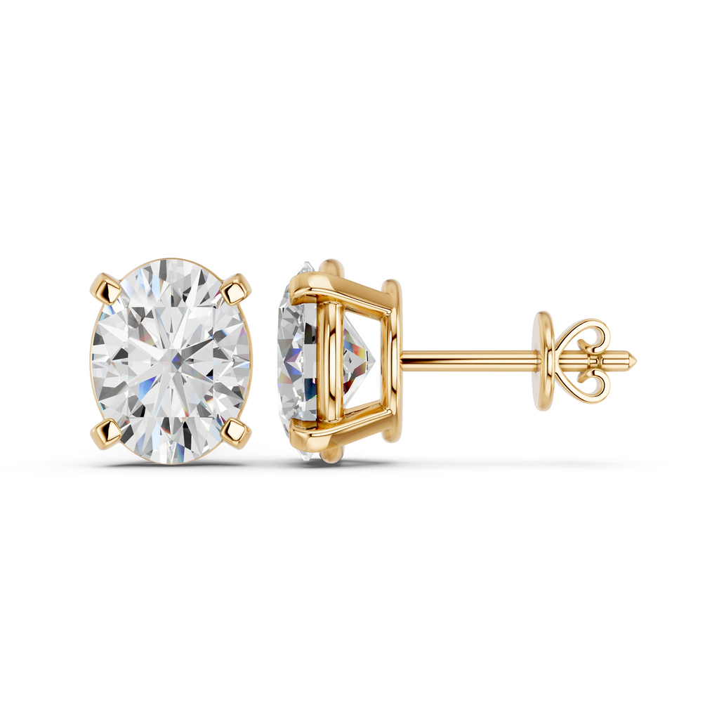Oval Lab Diamond Solitaire Stud in 14K Yellow Gold – side view