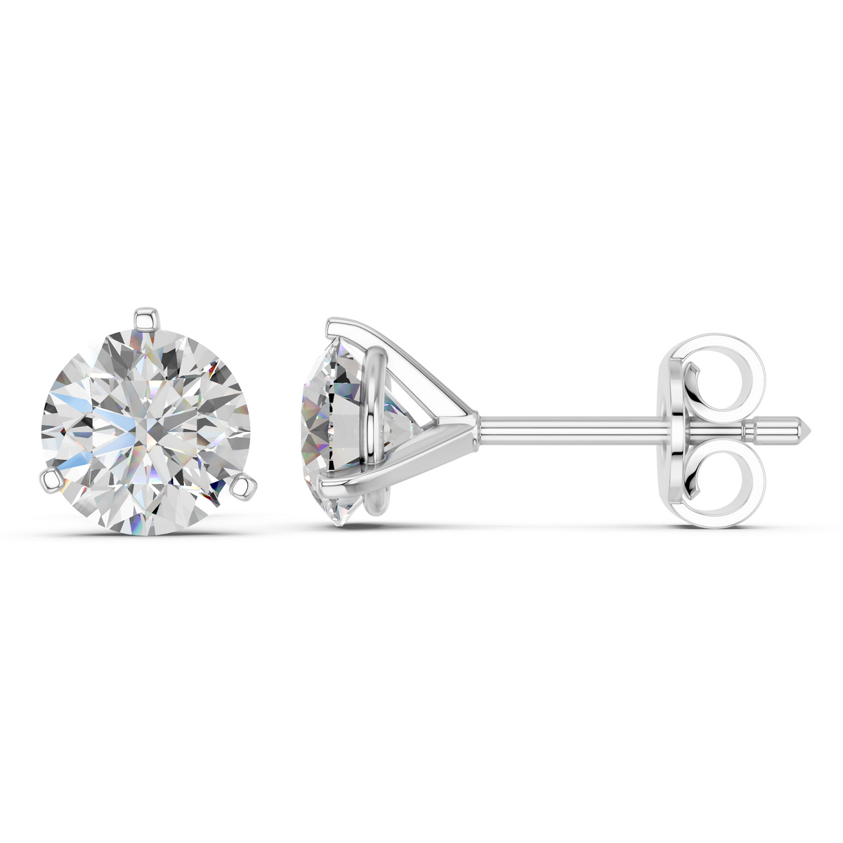 Round Lab Diamond Martini Stud in 14K White Gold – side view