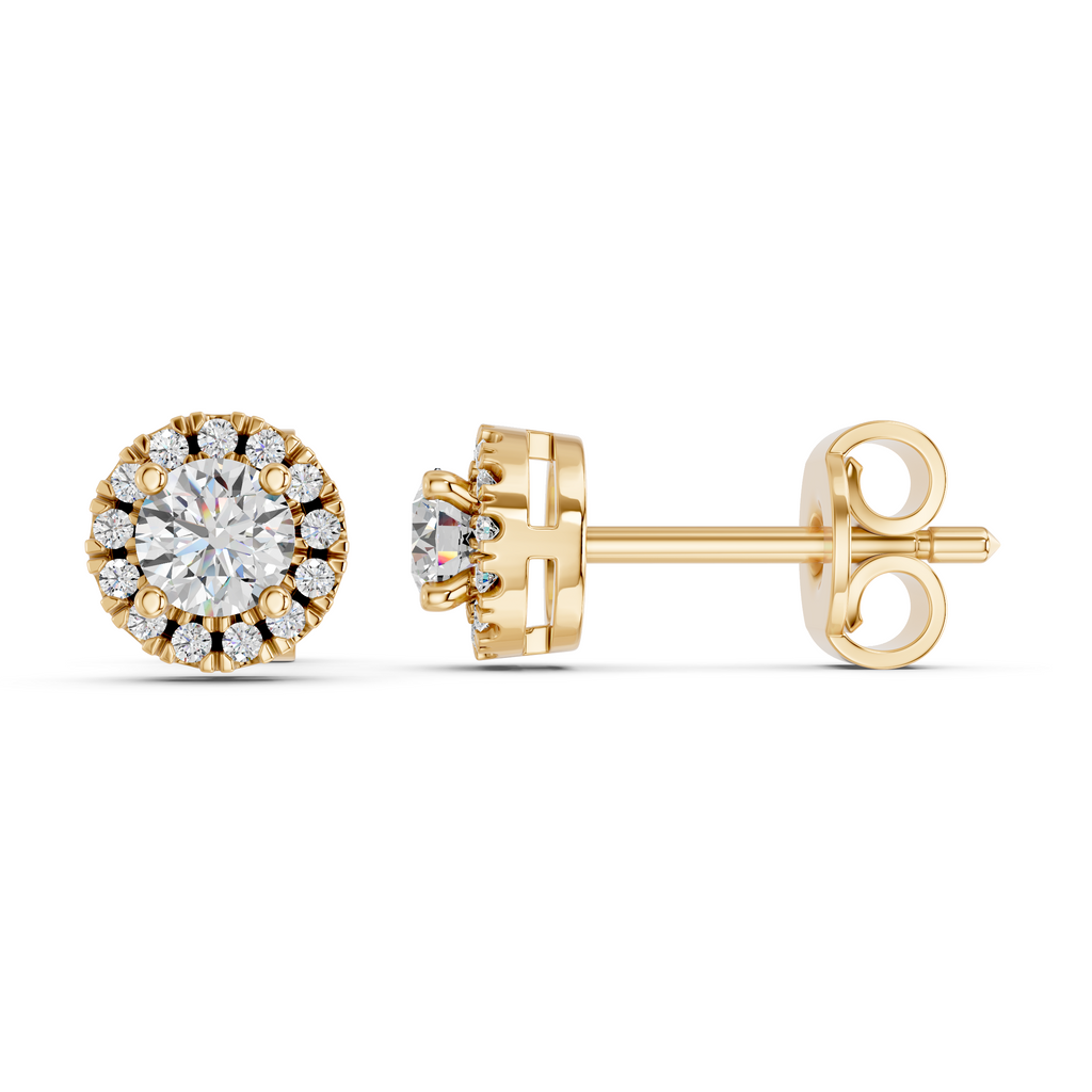 Round Lab Diamond Halo Stud in 14K Yellow Gold – side view