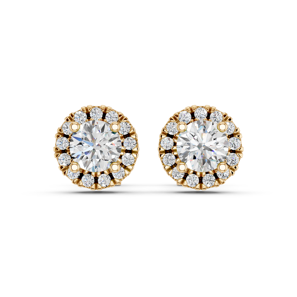 Round Lab Diamond Halo Stud in 14K Yellow Gold – top view