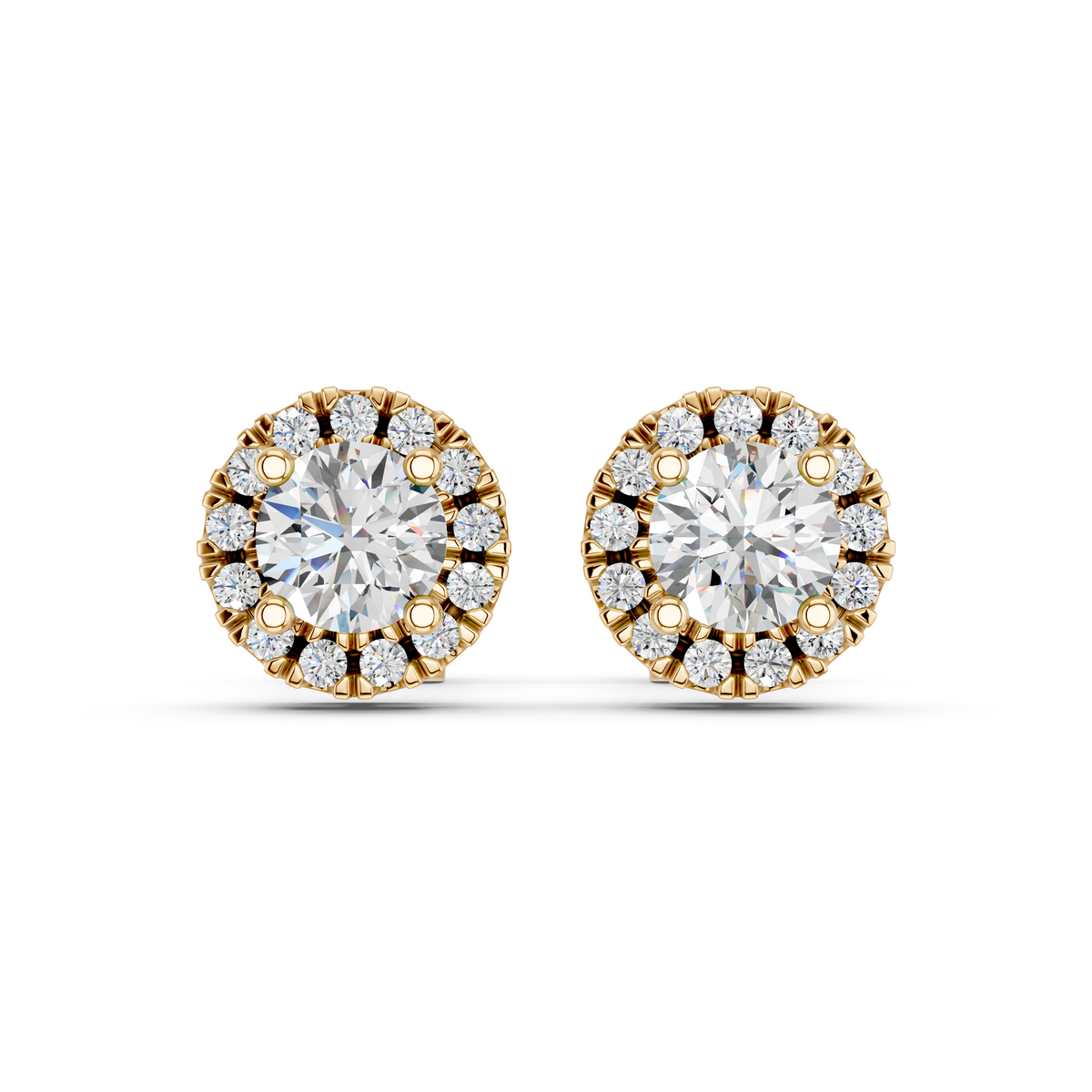 Round Lab Diamond Halo Stud in 14K Yellow Gold – top view