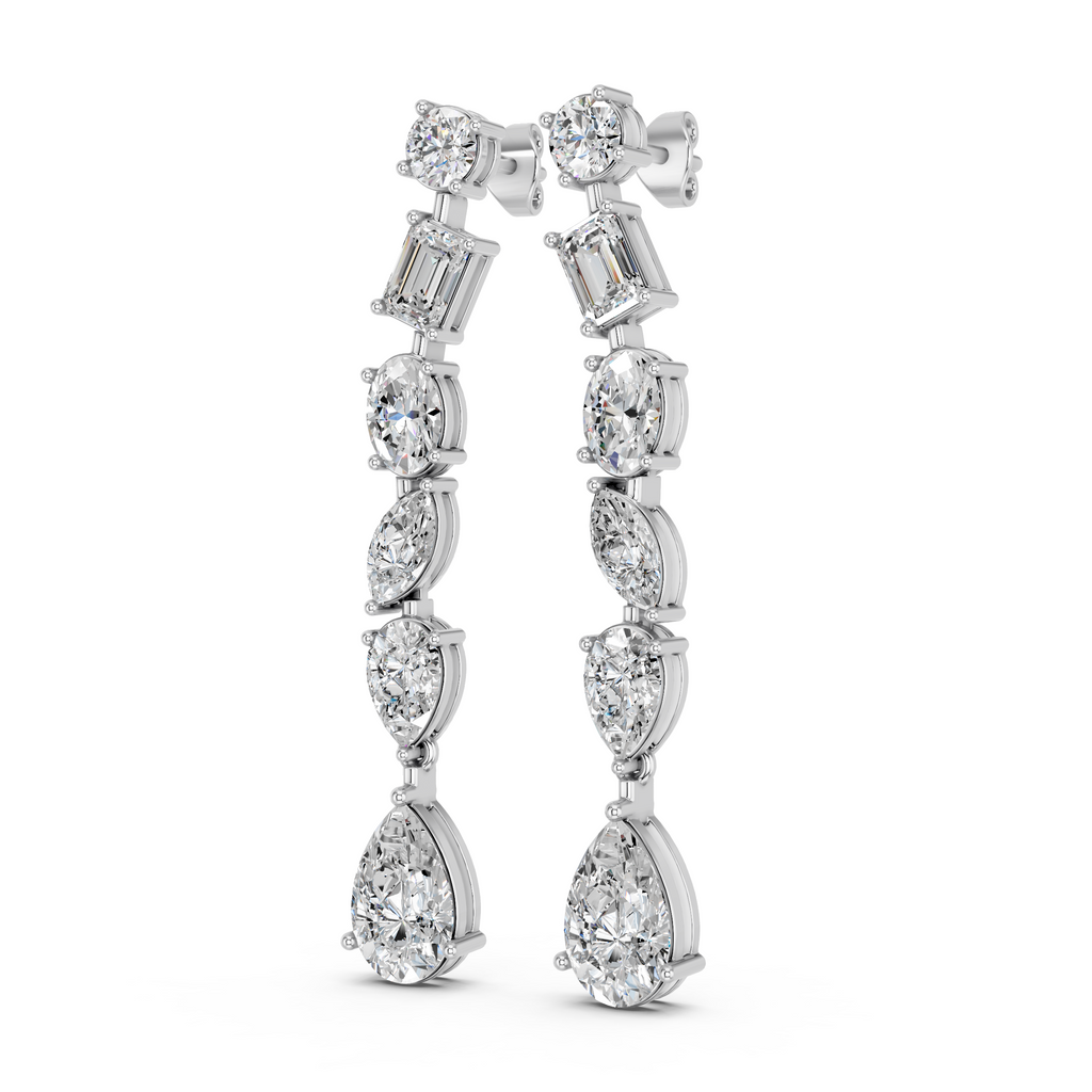 Multi Shape Lab Diamond Linear Earring in 14K White Gold – angled view