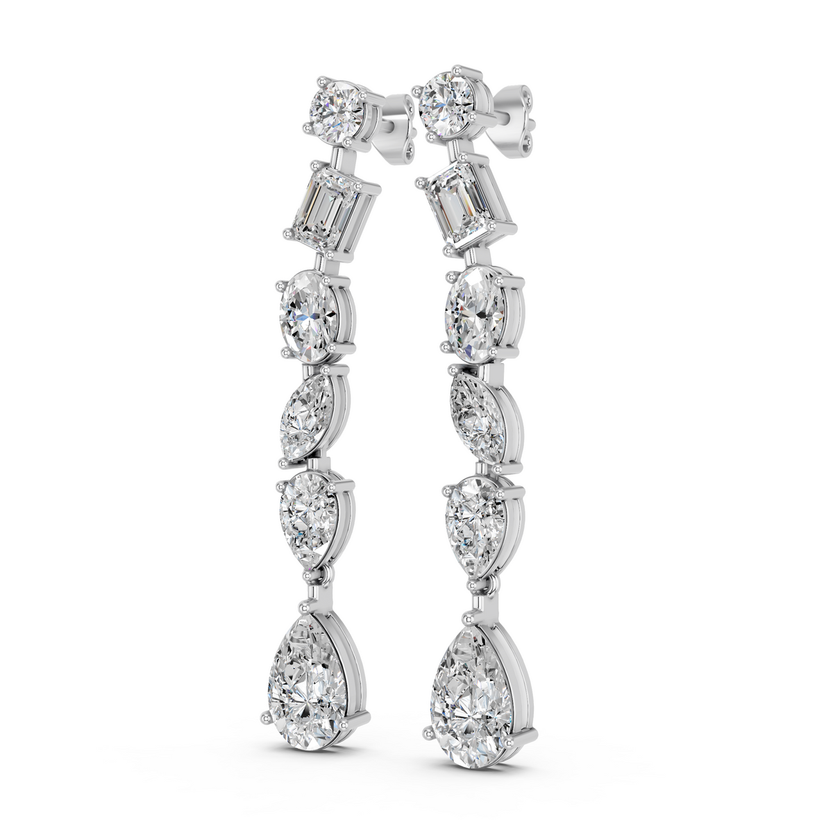 Multi Shape Lab Diamond Linear Earring in 14K White Gold – angled view