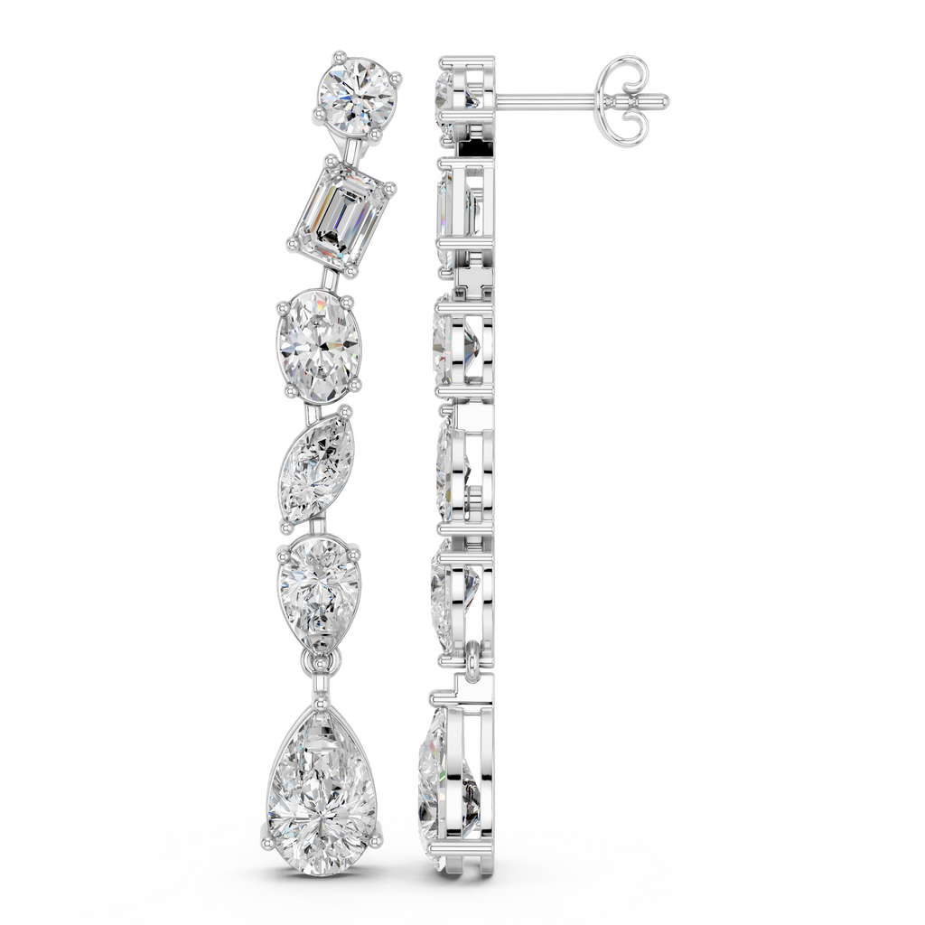Multi Shape Lab Diamond Linear Earring in 14K White Gold – side view