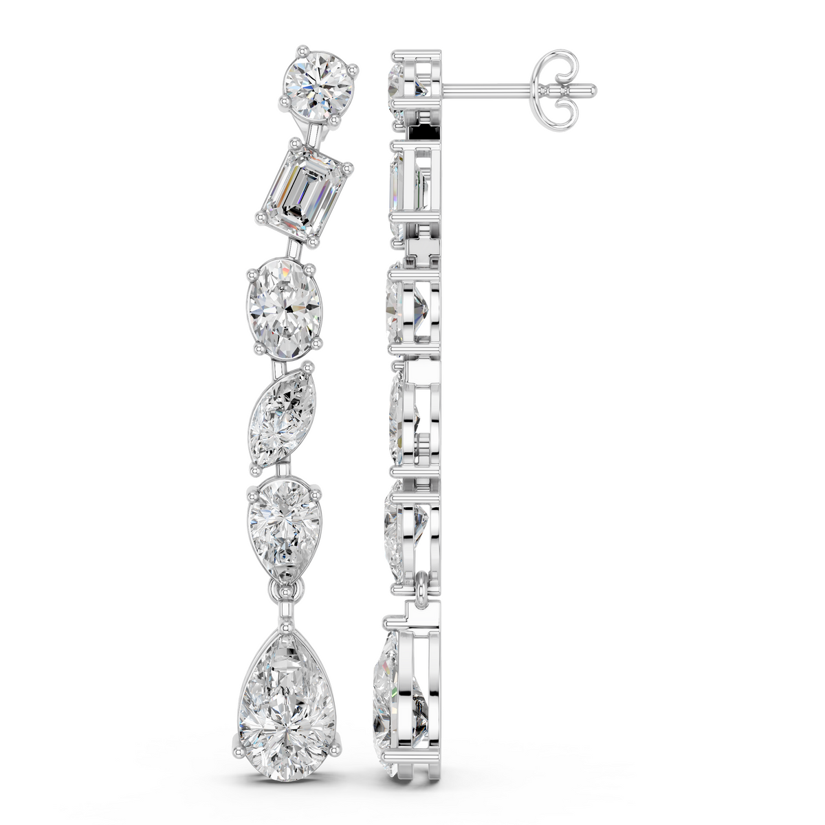 Multi Shape Lab Diamond Linear Earring in 14K White Gold – side view
