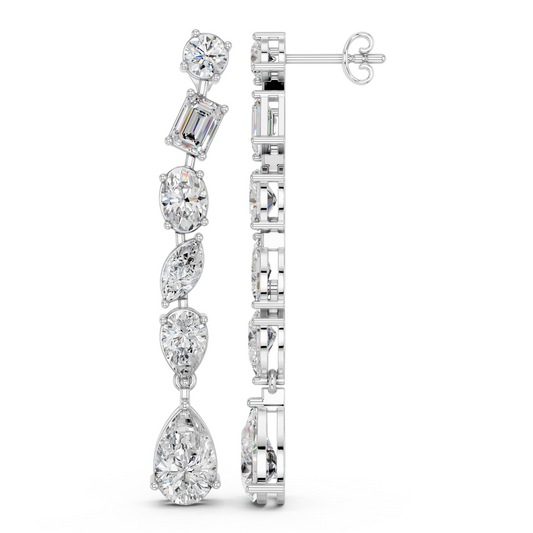 Multi Shape Lab Diamond Linear Earring in 14K White Gold – side view