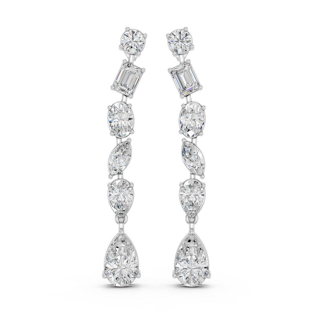 Multi Shape Lab Diamond Linear Earring in 14K White Gold – top view