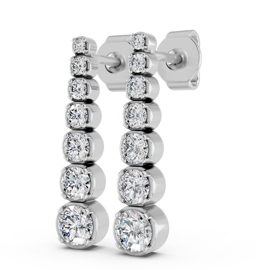 Round Lab Diamond Linear Earring in 14K White Gold – angled view