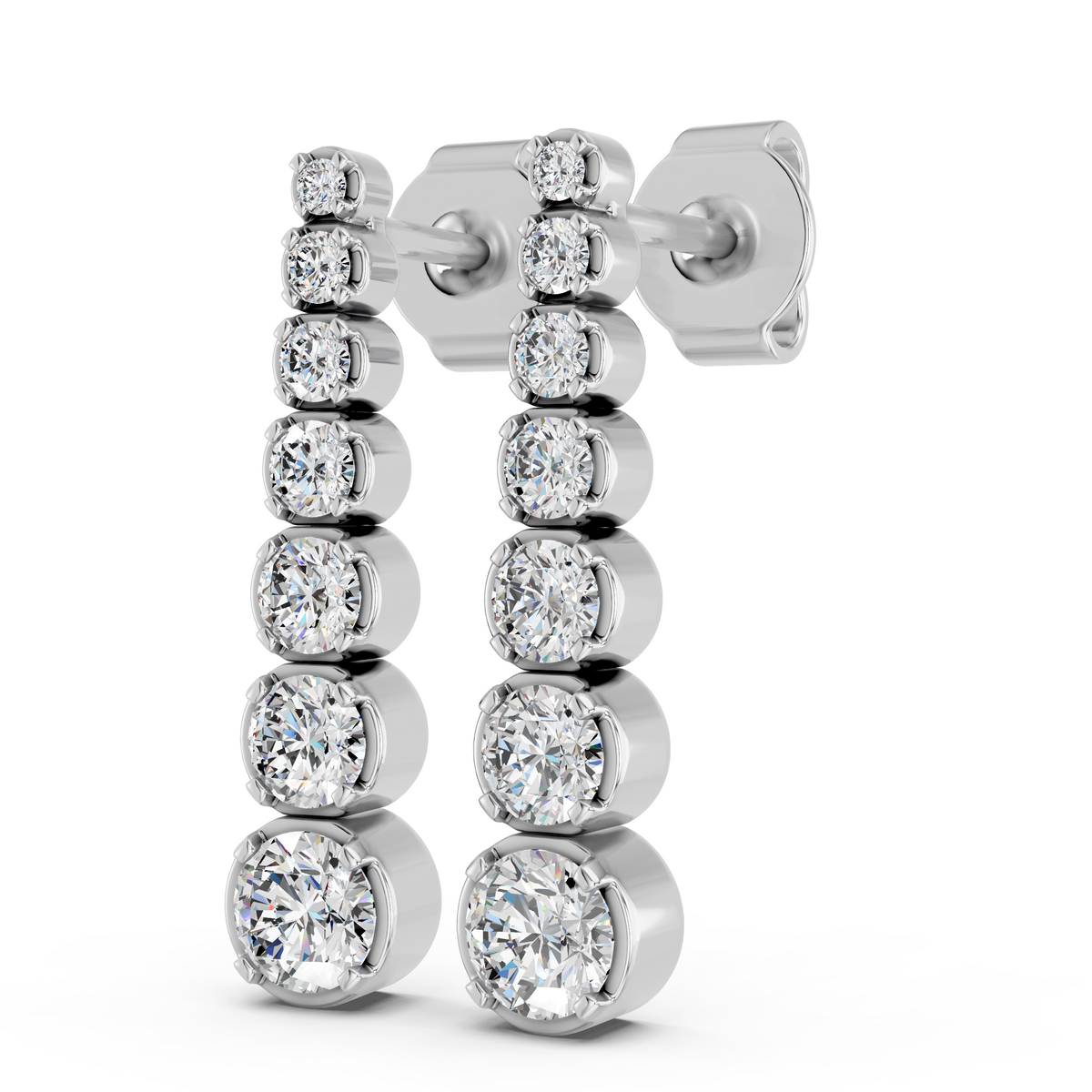 Round Lab Diamond Linear Earring in 14K White Gold – angled view