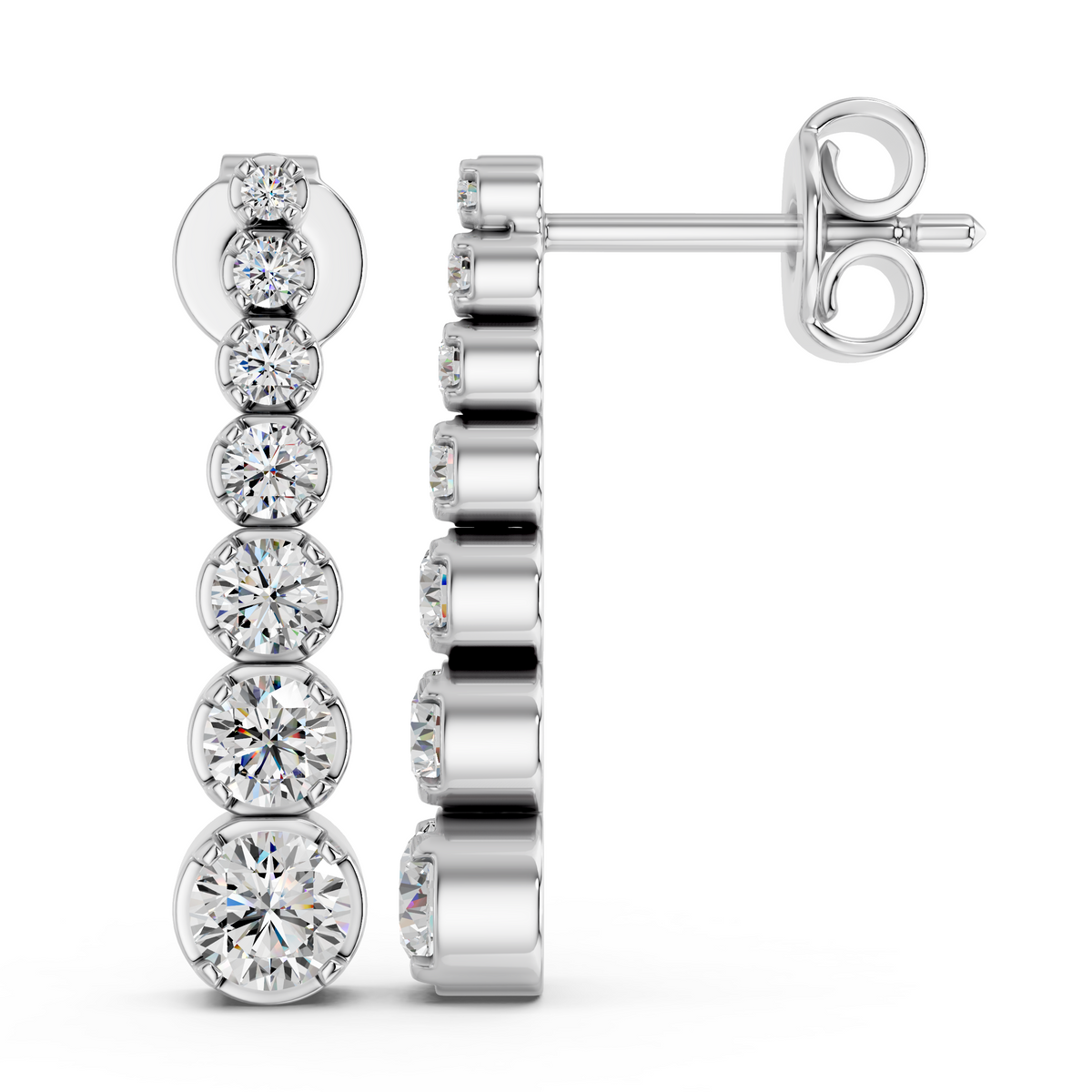 Round Lab Diamond Linear Earring in 14K White Gold – side view