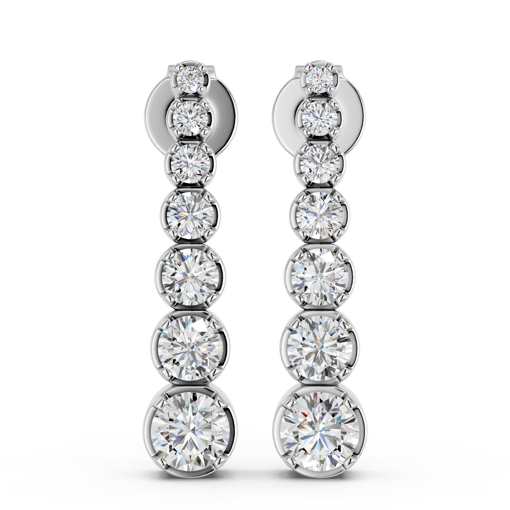 Round Lab Diamond Linear Earring in 14K White Gold – top view