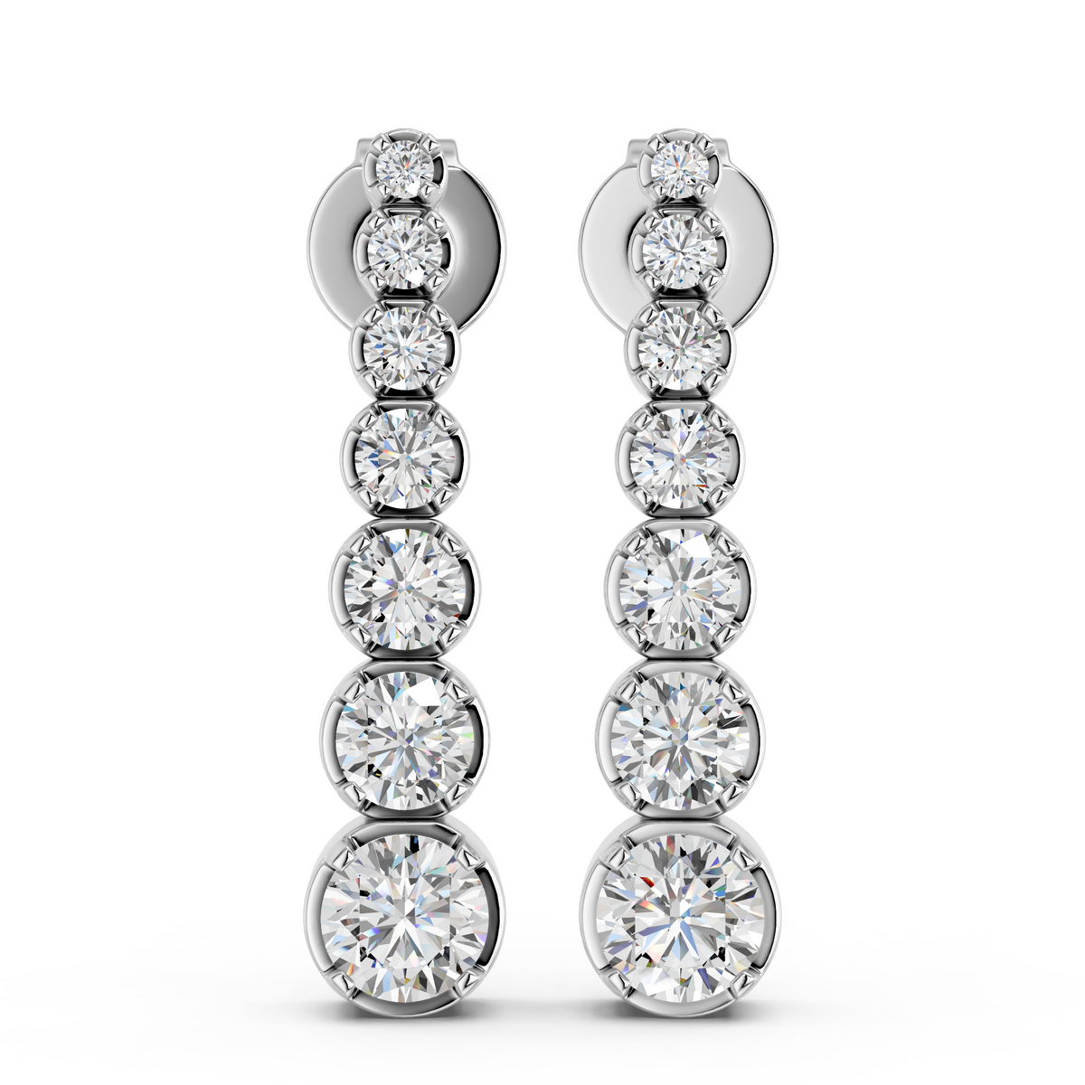 Round Lab Diamond Linear Earring in 14K White Gold – top view