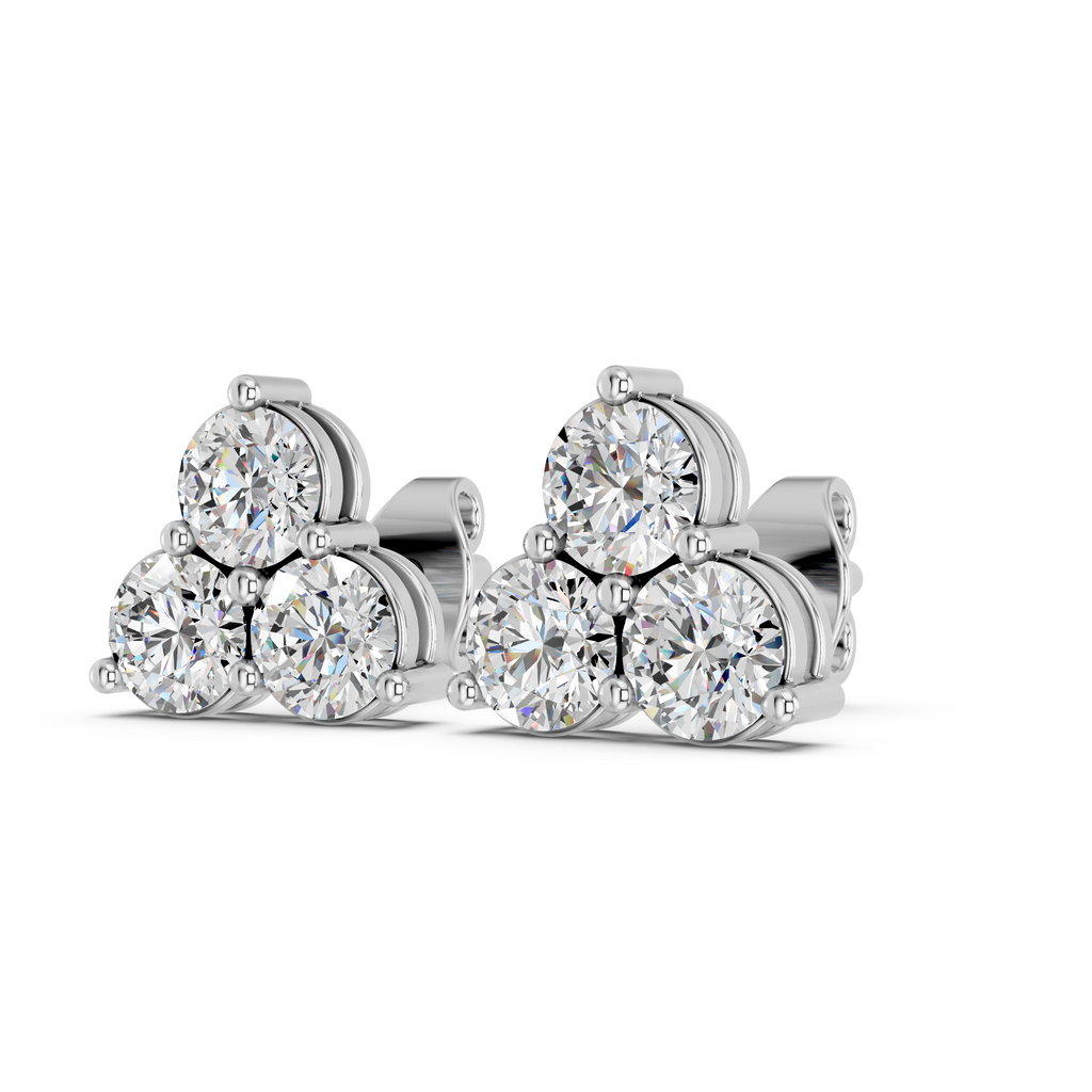 Round Lab Diamond 3 Stone Stud in 14K White Gold – angled view