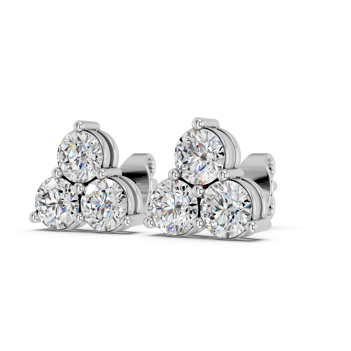 Round Lab Diamond 3 Stone Stud in 14K White Gold – angled view