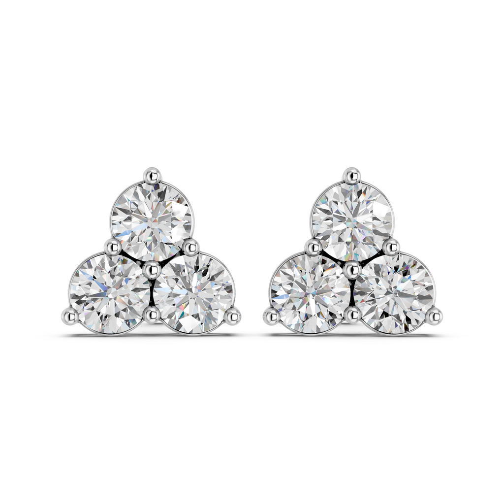 Round Lab Diamond 3 Stone Stud in 14K White Gold – top view