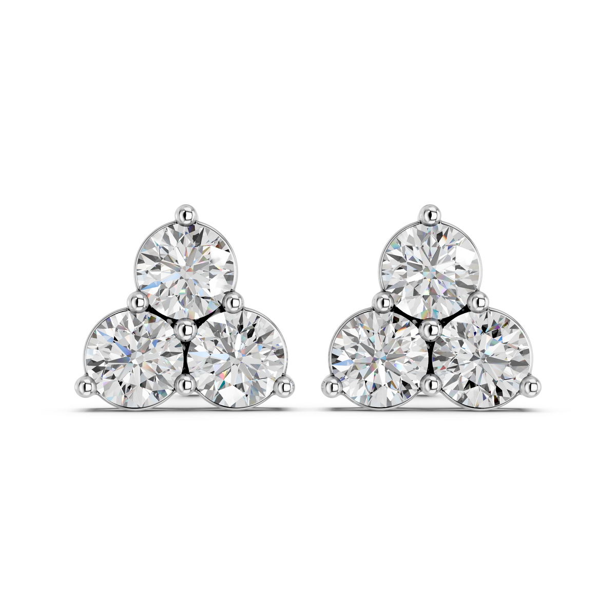 Round Lab Diamond 3 Stone Stud in 14K White Gold – top view