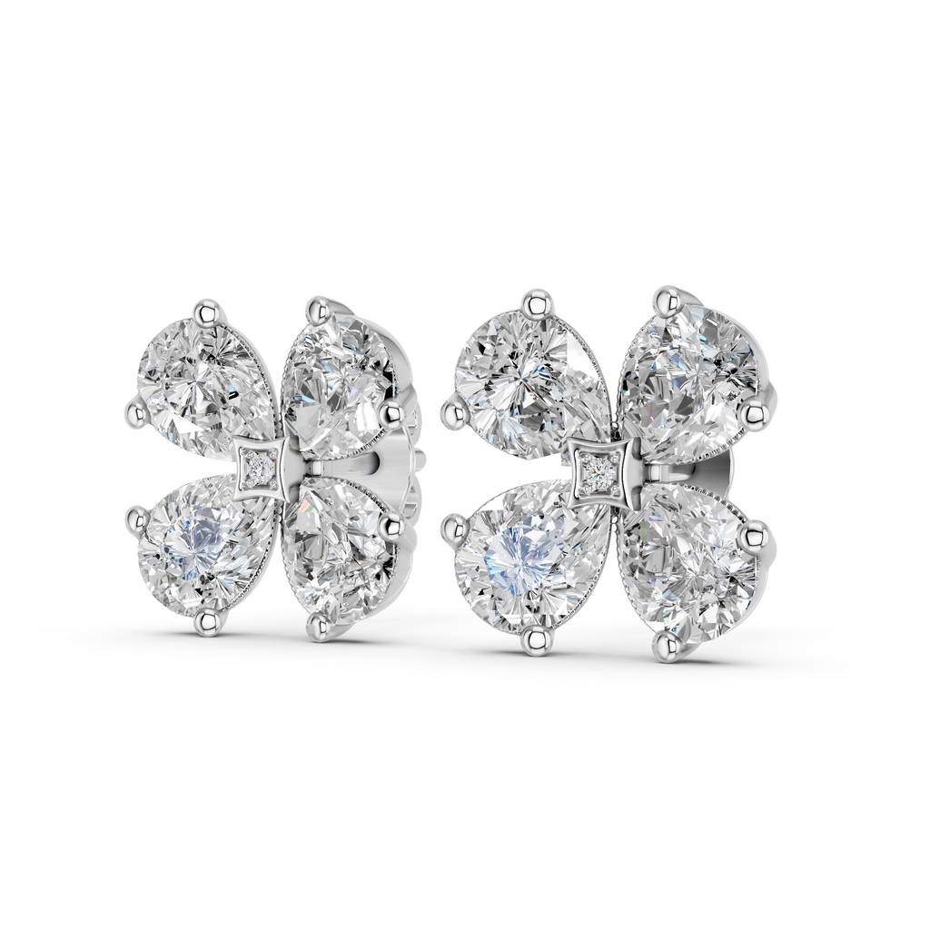 Pear Lab Diamond Flower Stud in 14K White Gold – angled view