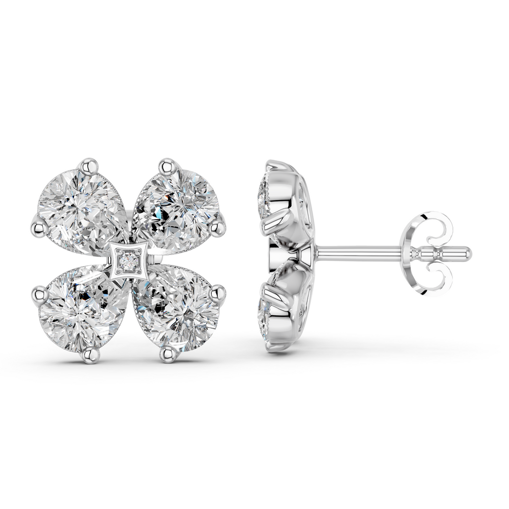 Pear Lab Diamond Flower Stud in 14K White Gold – side view