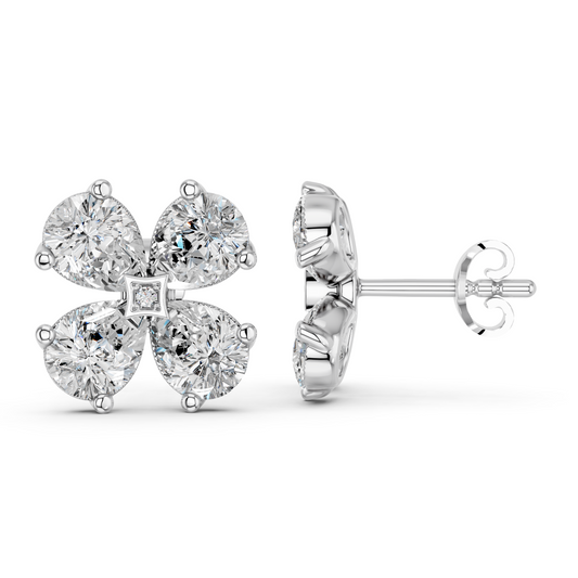 Pear Lab Diamond Flower Stud in 14K White Gold – side view