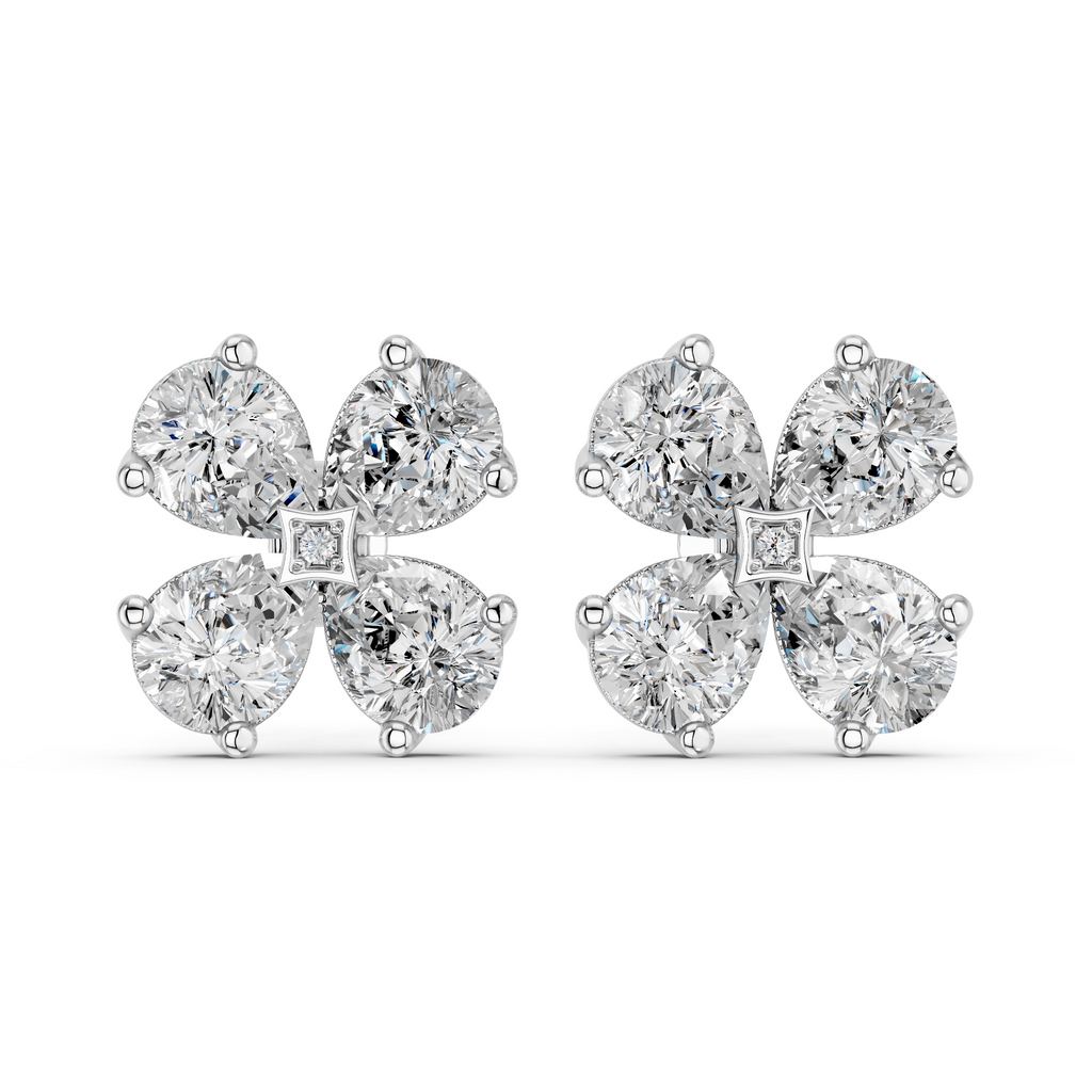 Pear Lab Diamond Flower Stud in 14K White Gold – top view