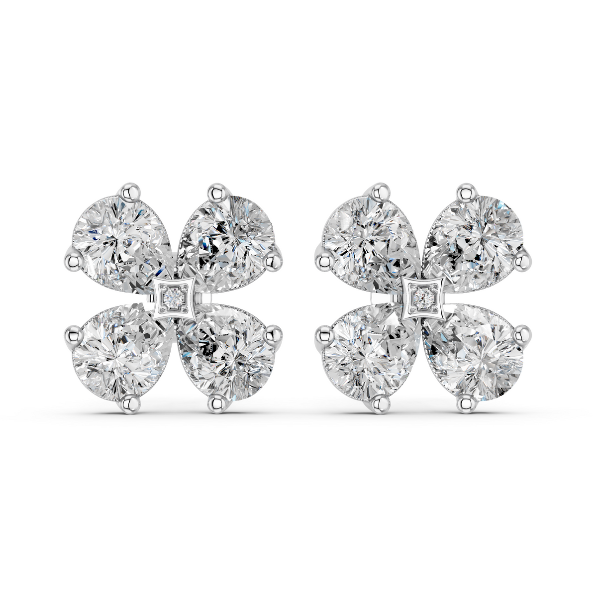Pear Lab Diamond Flower Stud in 14K White Gold – top view