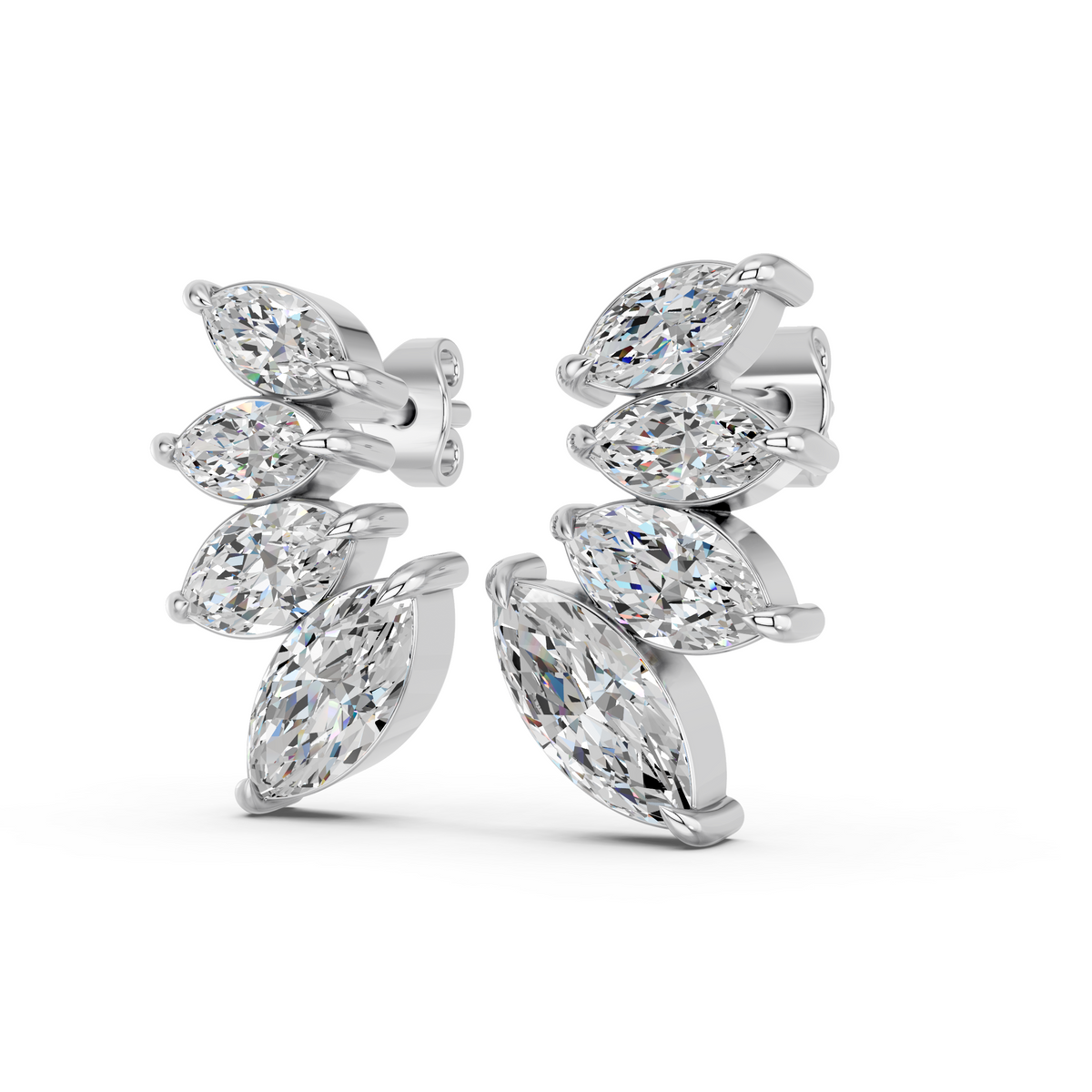 Marquise Lab Diamond Graduating Stud in 14K White Gold – angled view